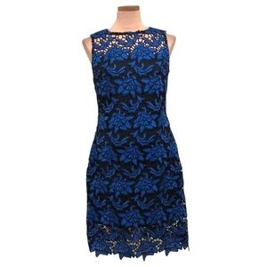 Julia Jordan Dress Size 8 Blue Black Floral Guipure Lace Cocktail Sheath